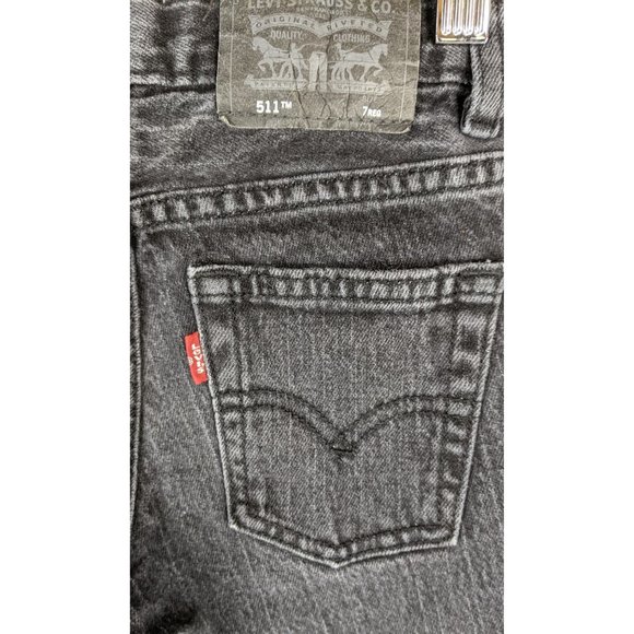 Kids black faded Levis Strauss 511 skinny denim jeans 7 reg - Picture 4 of 6